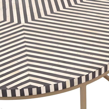 Bone Inlay Coffee Table with Black Stand Handcrafted Accent Furniture with Intricate Design Stylish Centerpiece for Living Room, Lounge, or Office Décor