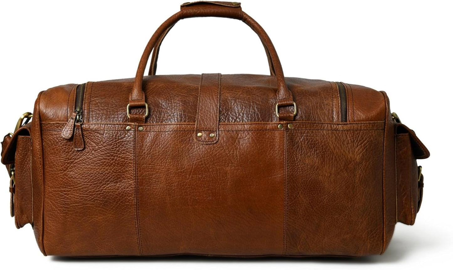 HANSA Leather Garment Bag for Travel, Convertible Carry on Garment Duffel Bag, Weekend Bag for Men with 3 additional compartments along with the main compartment (Size-24L x 10h x 10W Inche)