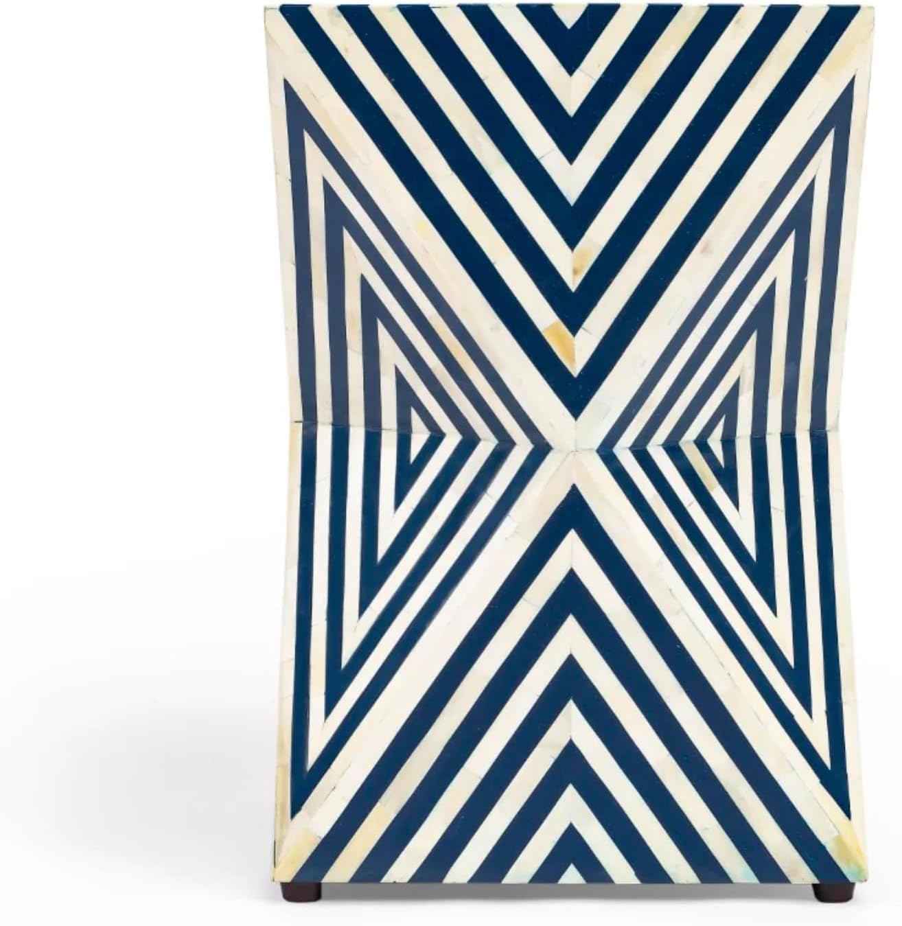 Handcrafted Bone Inlay End Table Intricate Geometric Stripe Pattern Accent Table Elegant Bohemian Side Table for Living Room, Bedroom or Entryway Decorative Artisan Furniture for Stylish Home Décor