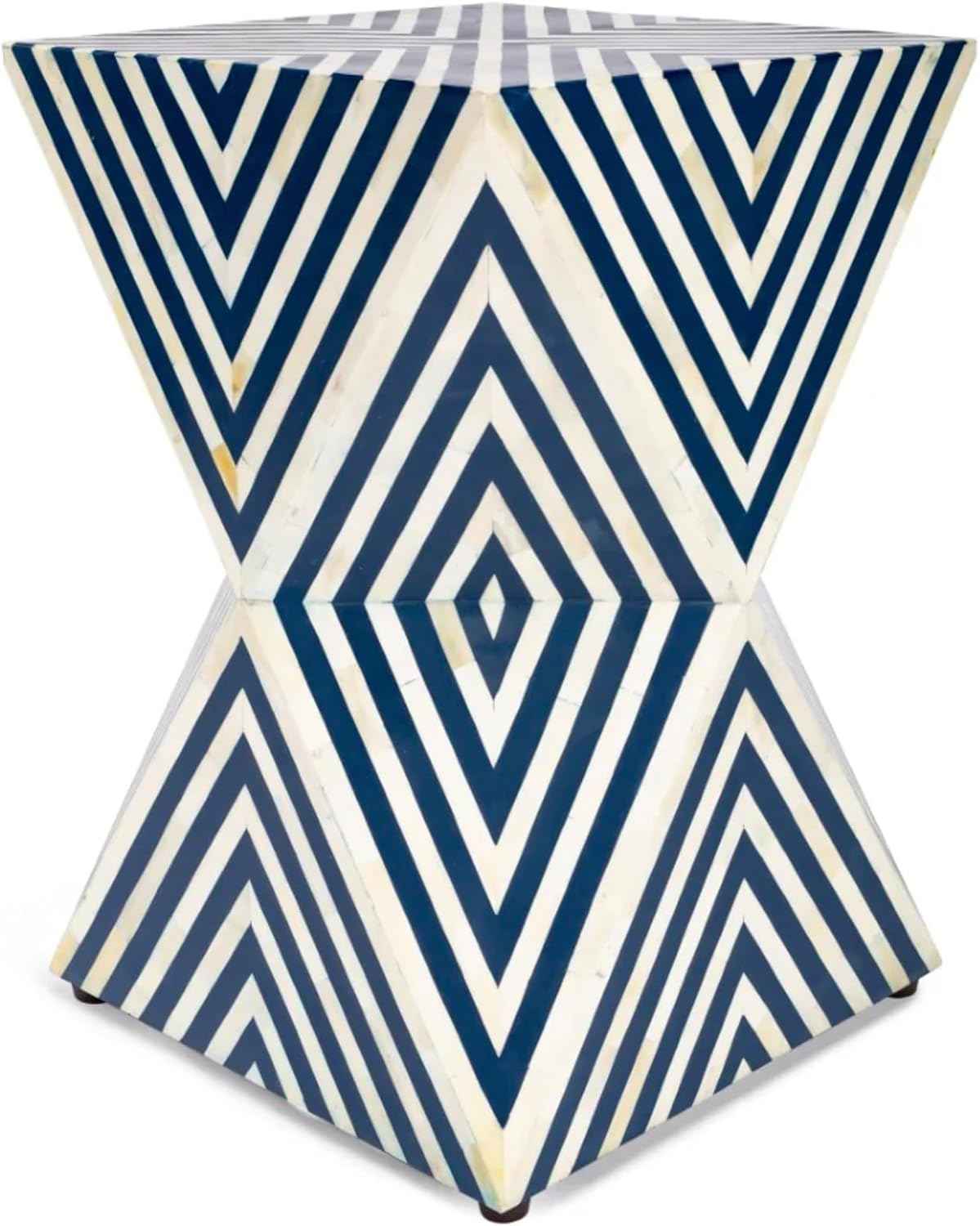 Handcrafted Bone Inlay End Table Intricate Geometric Stripe Pattern Accent Table Elegant Bohemian Side Table for Living Room, Bedroom or Entryway Decorative Artisan Furniture for Stylish Home Décor