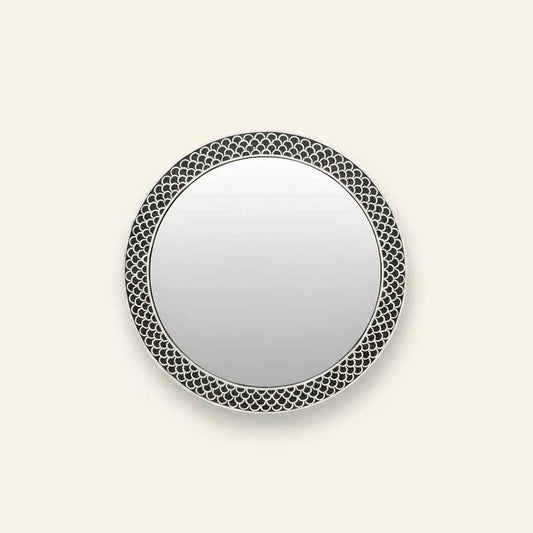 Handcrafted Bone Inlay Mirror Frame Elegant Fishscale Design Wall Mirror Artisan Made Accent for Bedroom, Living Room or Entryway Décor