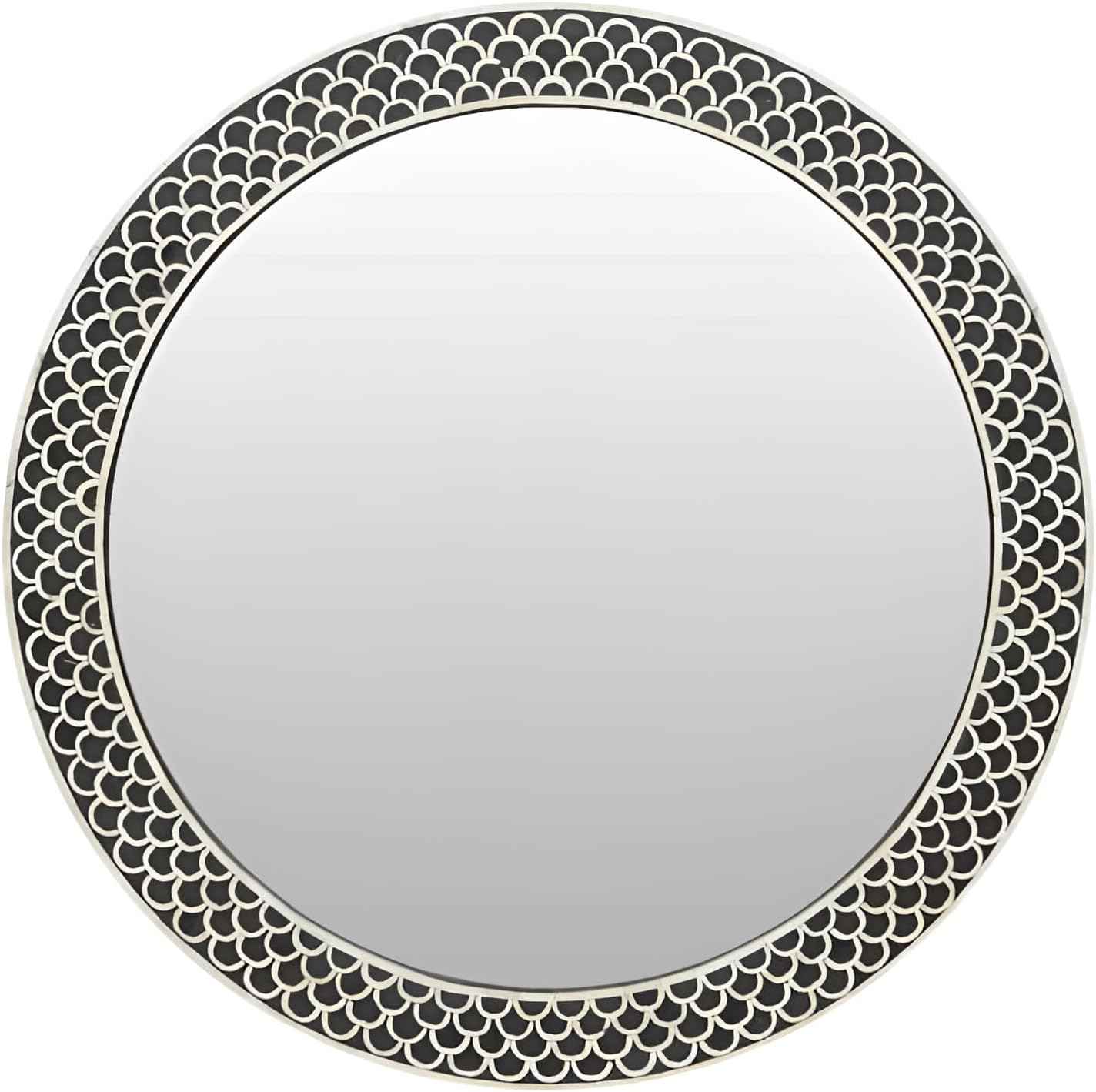 Handcrafted Bone Inlay Mirror Frame Elegant Fishscale Design Wall Mirror Artisan Made Accent for Bedroom, Living Room or Entryway Décor