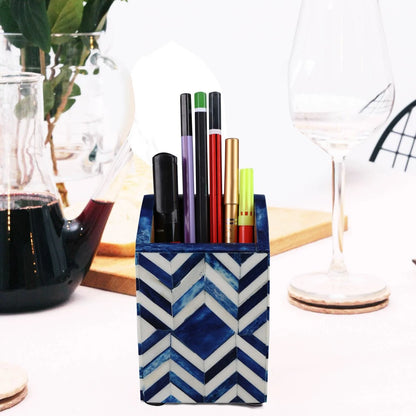 Handmade Bone Inlay Moroccan Chevron Pattern Pen & Pencil Holder Caddy Desk Cup, Penholder for Desk Pen Holder Unique Pencil Holder for Desk Modern