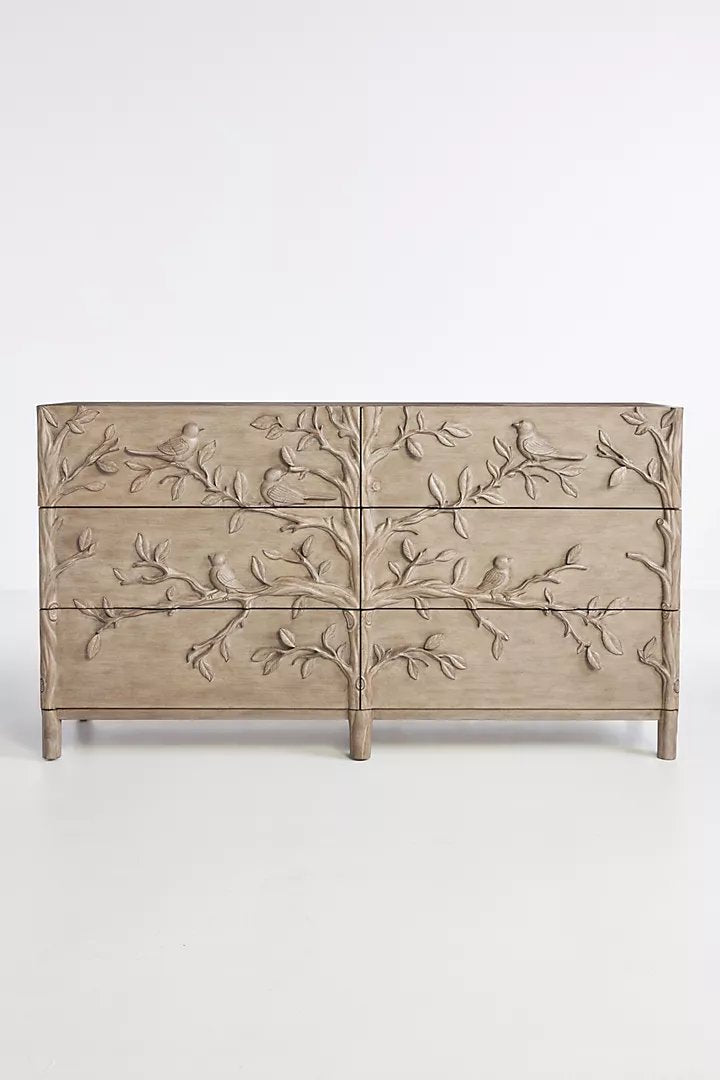 Hand carved Ornithology Three-Drawer Dresser | Modern dresser Chest of 3 drawers