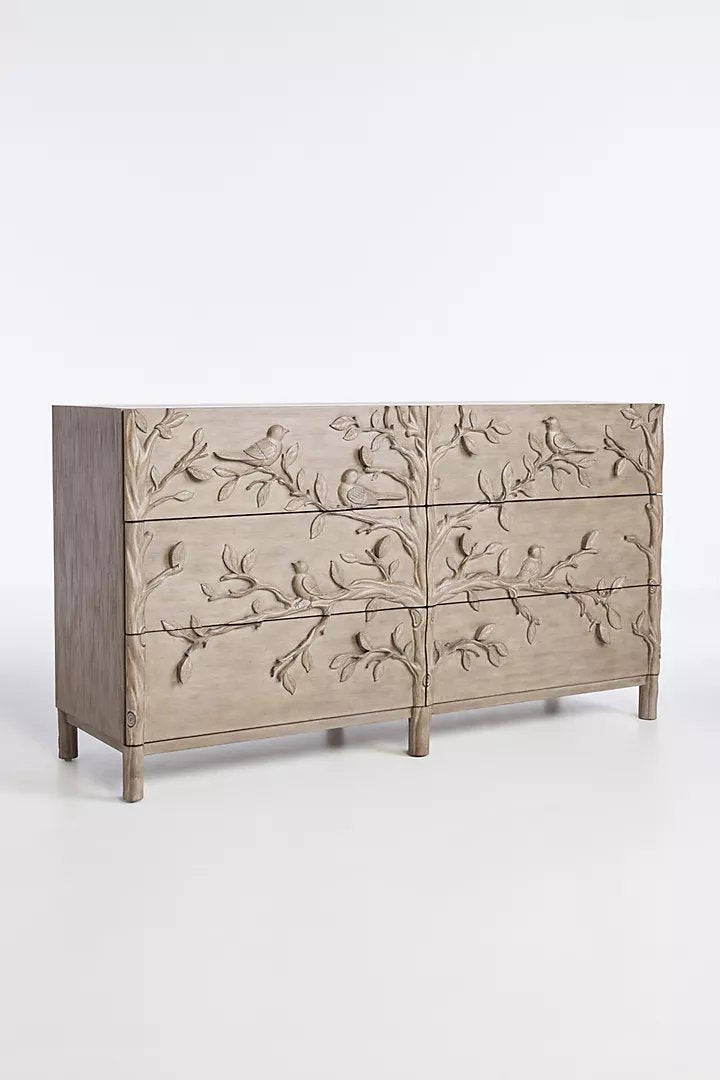 Hand carved Ornithology Three-Drawer Dresser | Modern dresser Chest of 3 drawers