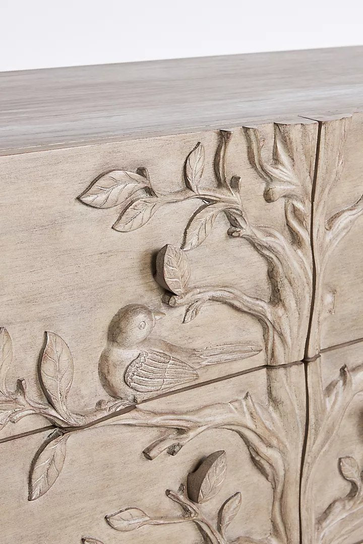 Hand carved Ornithology Three-Drawer Dresser | Modern dresser Chest of 3 drawers