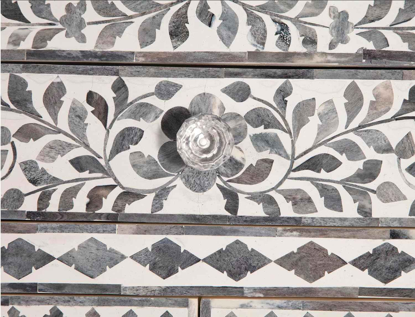 Bone Inlay Bedside Table with 2 Drawers Handcrafted Nightstand with Storage Elegant Inlay Design Accent Furniture for Bedroom, Living Room or Entryway