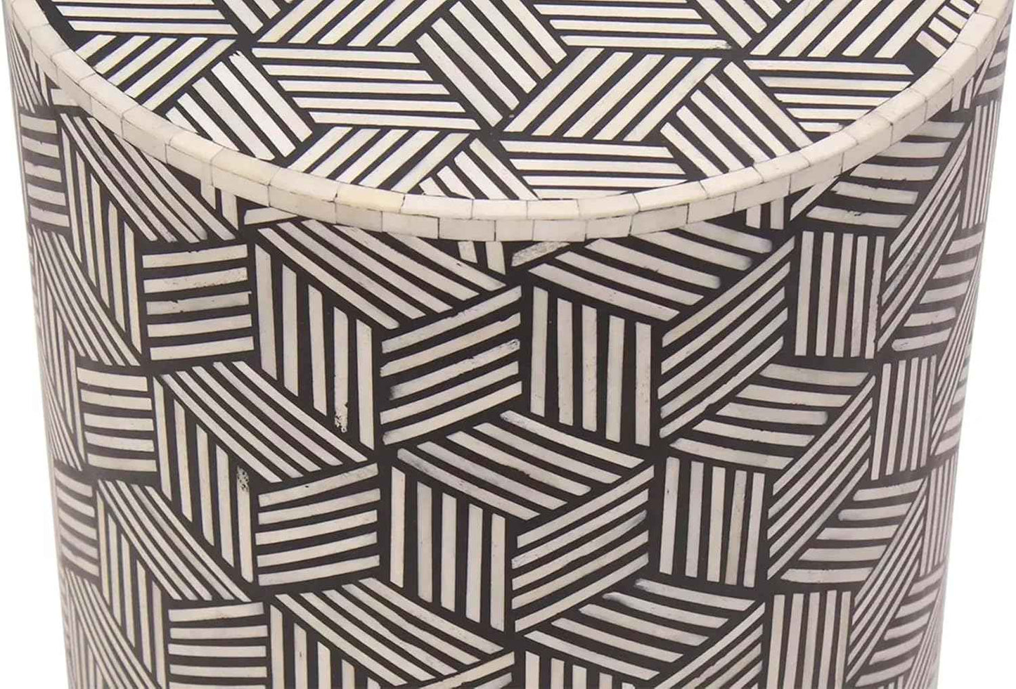 Bone Inlay End Table Handmade Indian Accent Table with Floral Inlay Design Boho Decorative Side Table for Bedroom, Living Room or Entryway