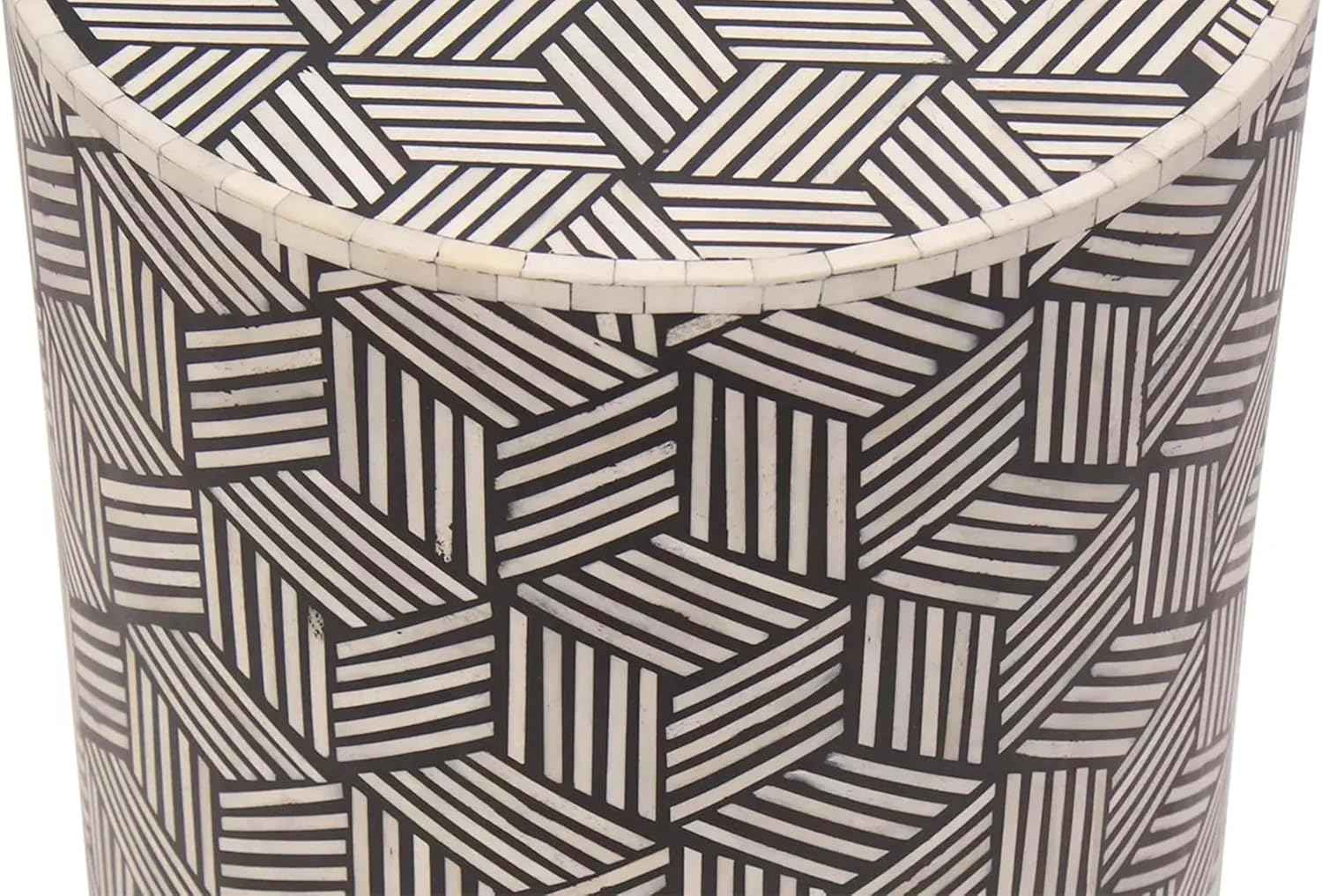 Bone Inlay End Table Handmade Indian Accent Table with Floral Inlay Design Boho Decorative Side Table for Bedroom, Living Room or Entryway