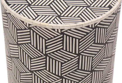 Bone Inlay End Table Handmade Indian Accent Table with Floral Inlay Design Boho Decorative Side Table for Bedroom, Living Room or Entryway