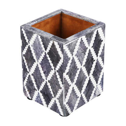 Handmade Bone Inlay Moroccan Diamond Pattern Pen & Pencil Holder Caddy Desk Cup, Penholder for Desk Pen Holder Unique Pencil Holder for Desk Modern