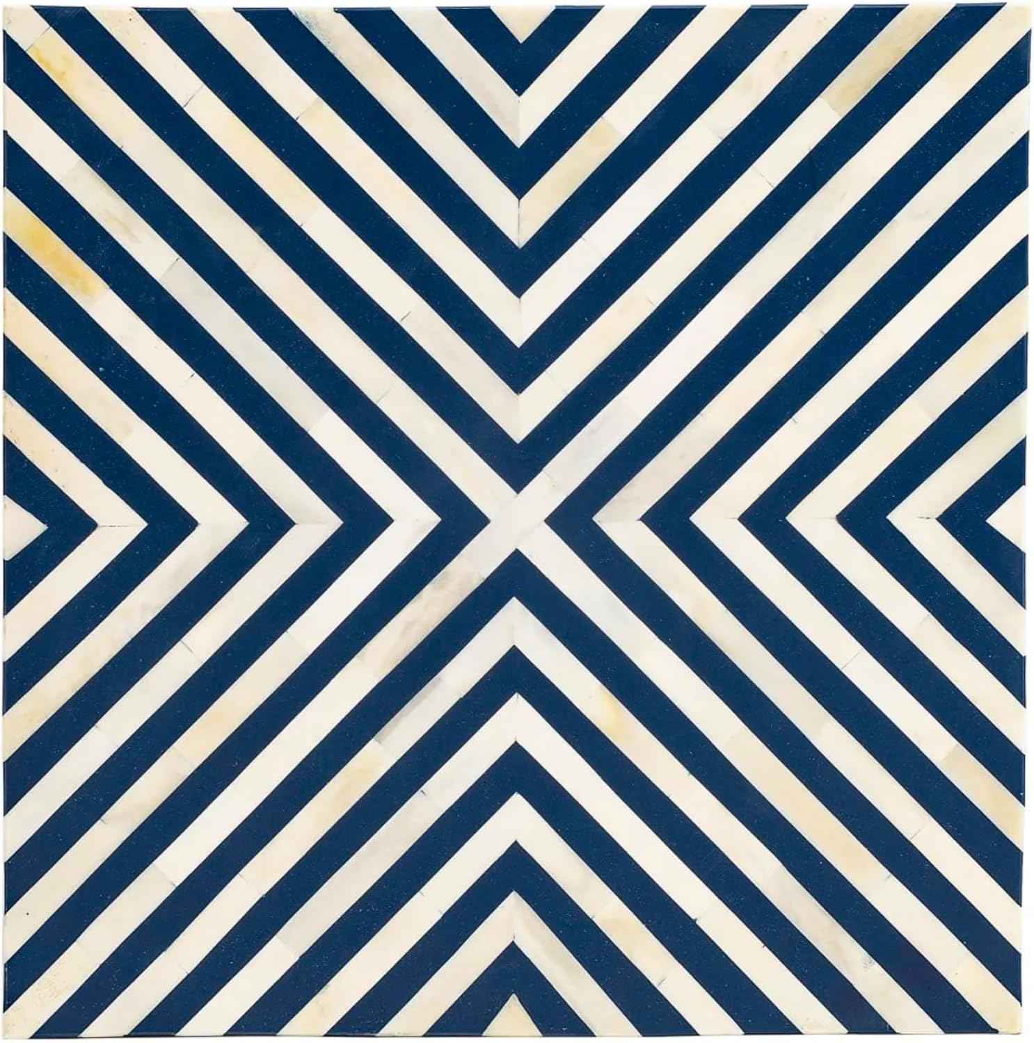 Handcrafted Bone Inlay End Table Intricate Geometric Stripe Pattern Accent Table Elegant Bohemian Side Table for Living Room, Bedroom or Entryway Decorative Artisan Furniture for Stylish Home Décor