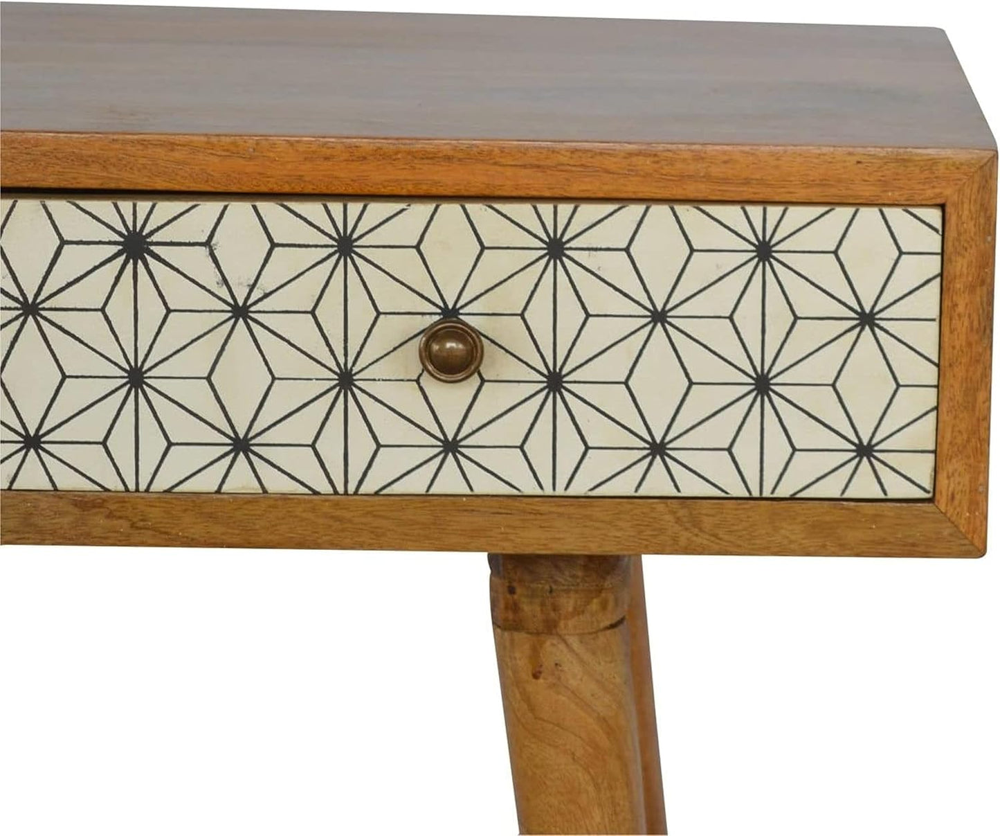 Handcrafted Bone Inlay Console Table with Geometric Design Solid Wood Modern Table with 3 Storage Drawers for Any Room