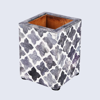 Handmade Bone Inlay Moroccan Quatrefoil Pattern Pen & Pencil Holder Caddy Desk Cup, Penholder for Desk Pen Holder Unique Pencil Holder for Desk Modern