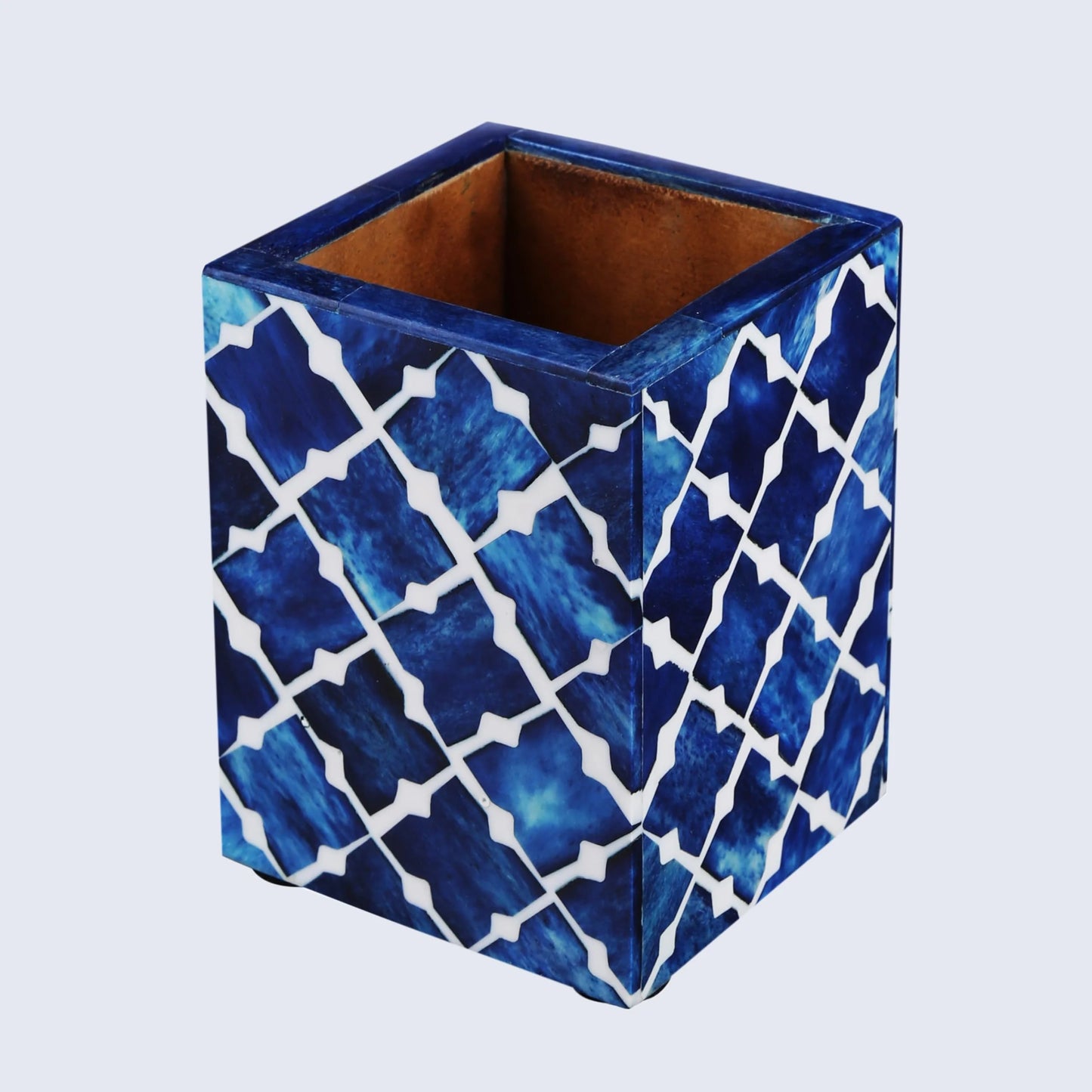 Handmade Bone Inlay Moroccan Quatrefoil Pattern Pen & Pencil Holder Caddy Desk Cup, Penholder for Desk Pen Holder Unique Pencil Holder for Desk Modern