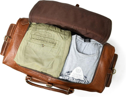HANSA Leather Garment Bag for Travel, Convertible Carry on Garment Duffel Bag, Weekend Bag for Men with 3 additional compartments along with the main compartment (Size-24L x 10h x 10W Inche)