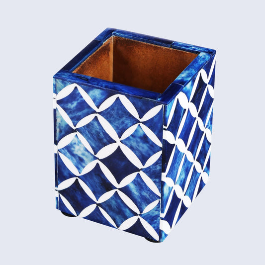 Handmade Bone Inlay Moroccan Diamond Pattern Pen & Pencil Holder Caddy Desk Cup, Penholder for Desk Pen Holder Unique Pencil Holder for Desk Modern