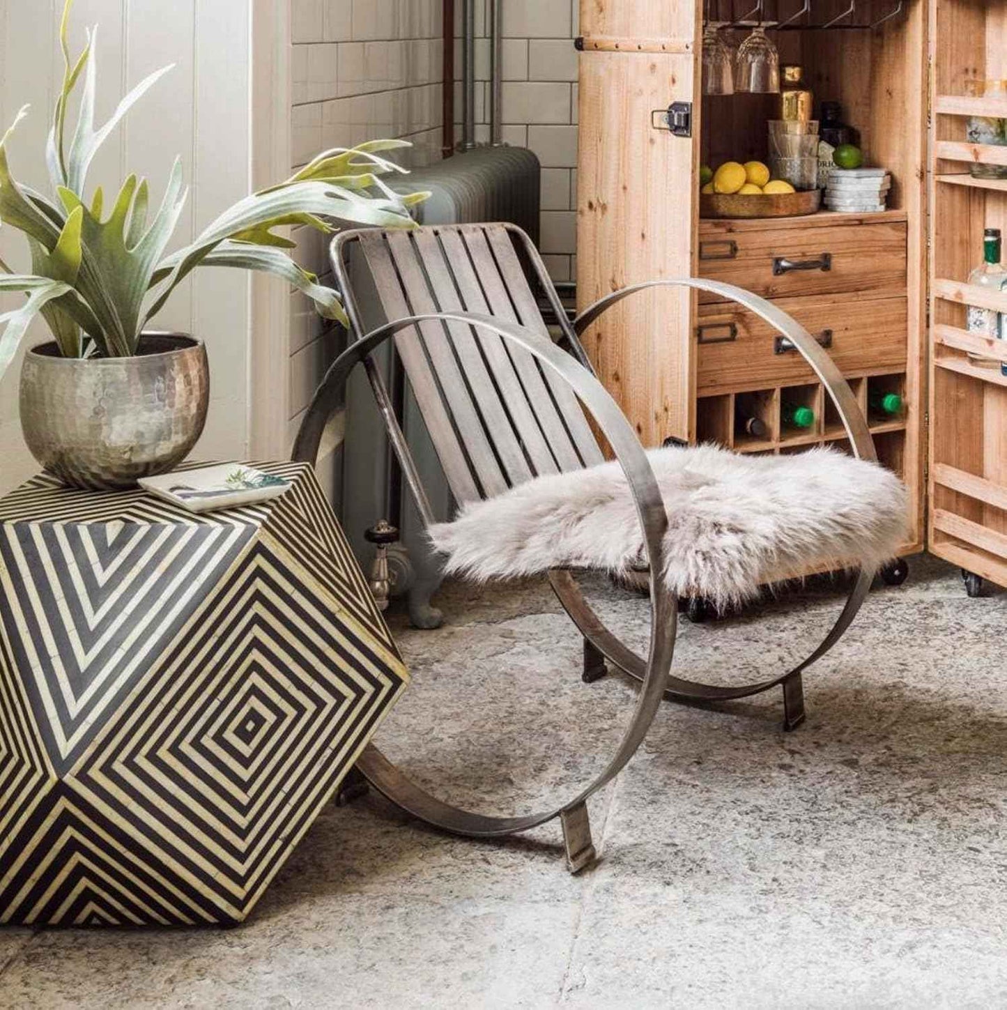 Bone Inlay End Table Handmade Decorative Side Table with Inlay Design Indian Accent Furniture for Bedroom, Living Room or Entryway Décor