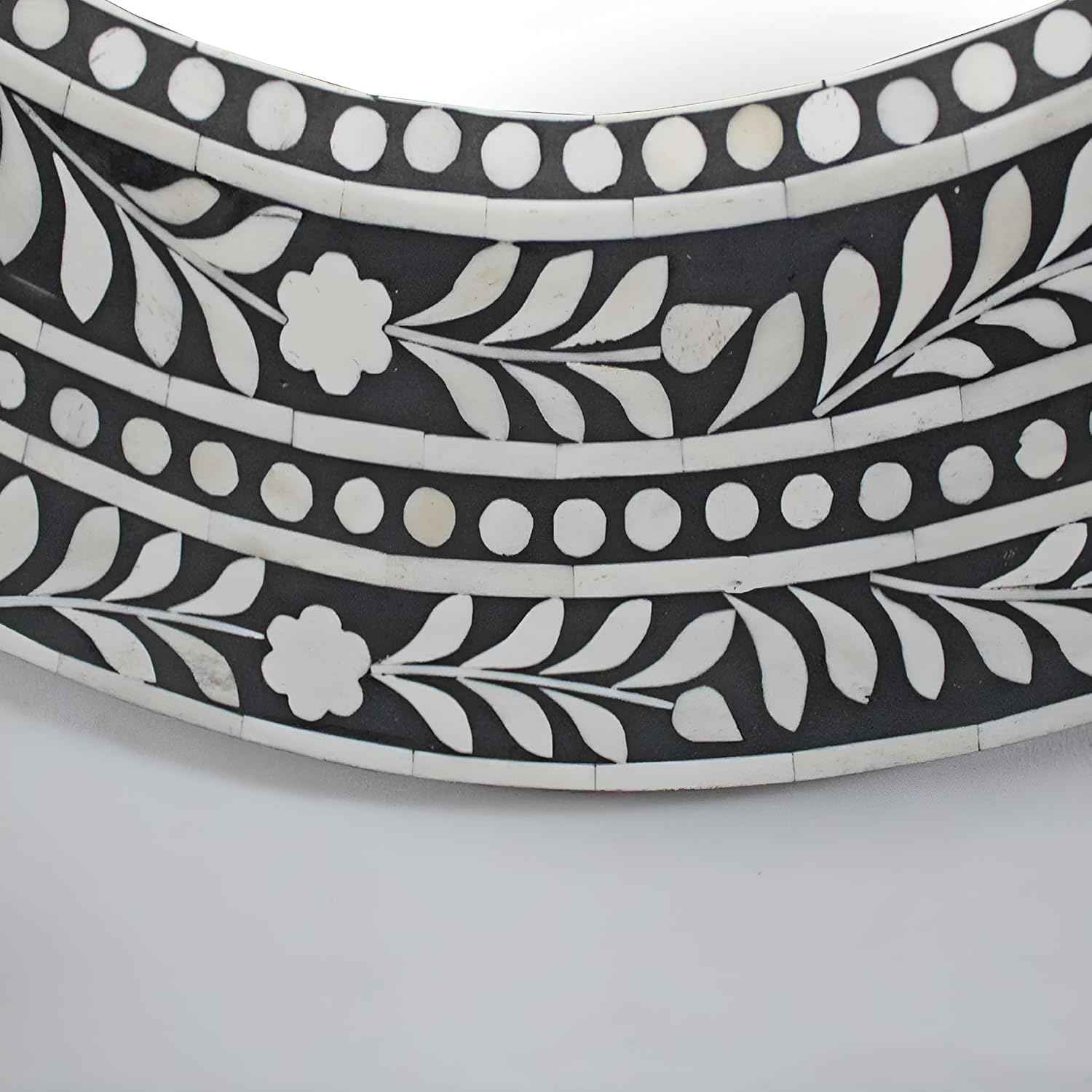 Handcrafted Bone Inlay Mirror Frame Decorative Wall Mirror with Intricate Floral Design Artisan-Made Accent Piece for Living Room, Bedroom Home Décor