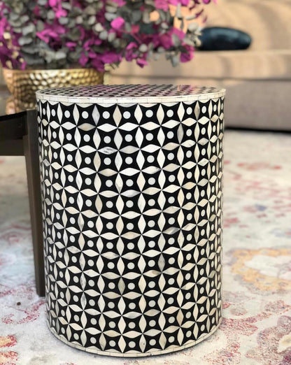 Bone Inlay End Table Handmade Indian Accent Table with Intricate Inlay Decorative Boho Side Table for Living Room, Bedroom, or Entryway - Hansa Handicraft