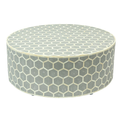 Bone Inlay Round Coffee Table for Home Centre Table Honeycomb Pattern by Hansa Handicraft