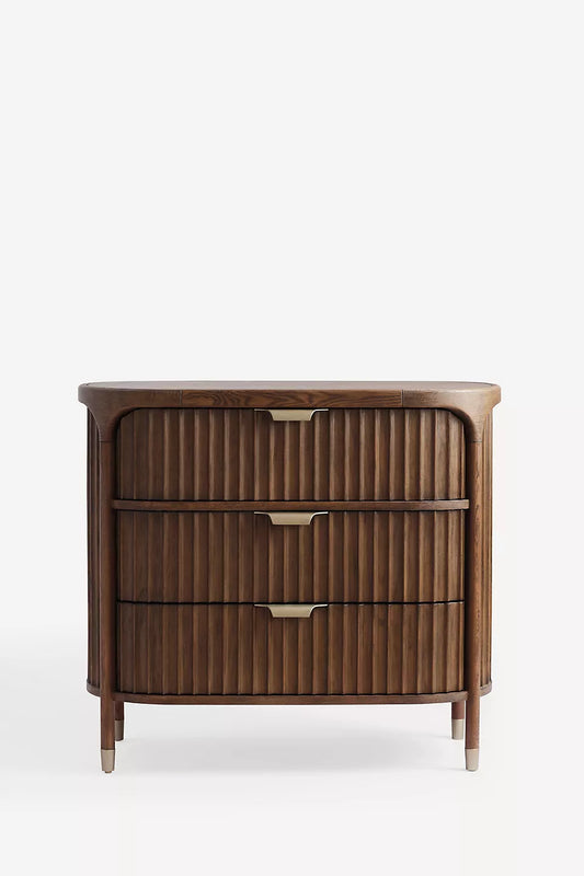 This is a stylish three-drawer dresser with a mid-century modern aesthetic- hansa handicraft