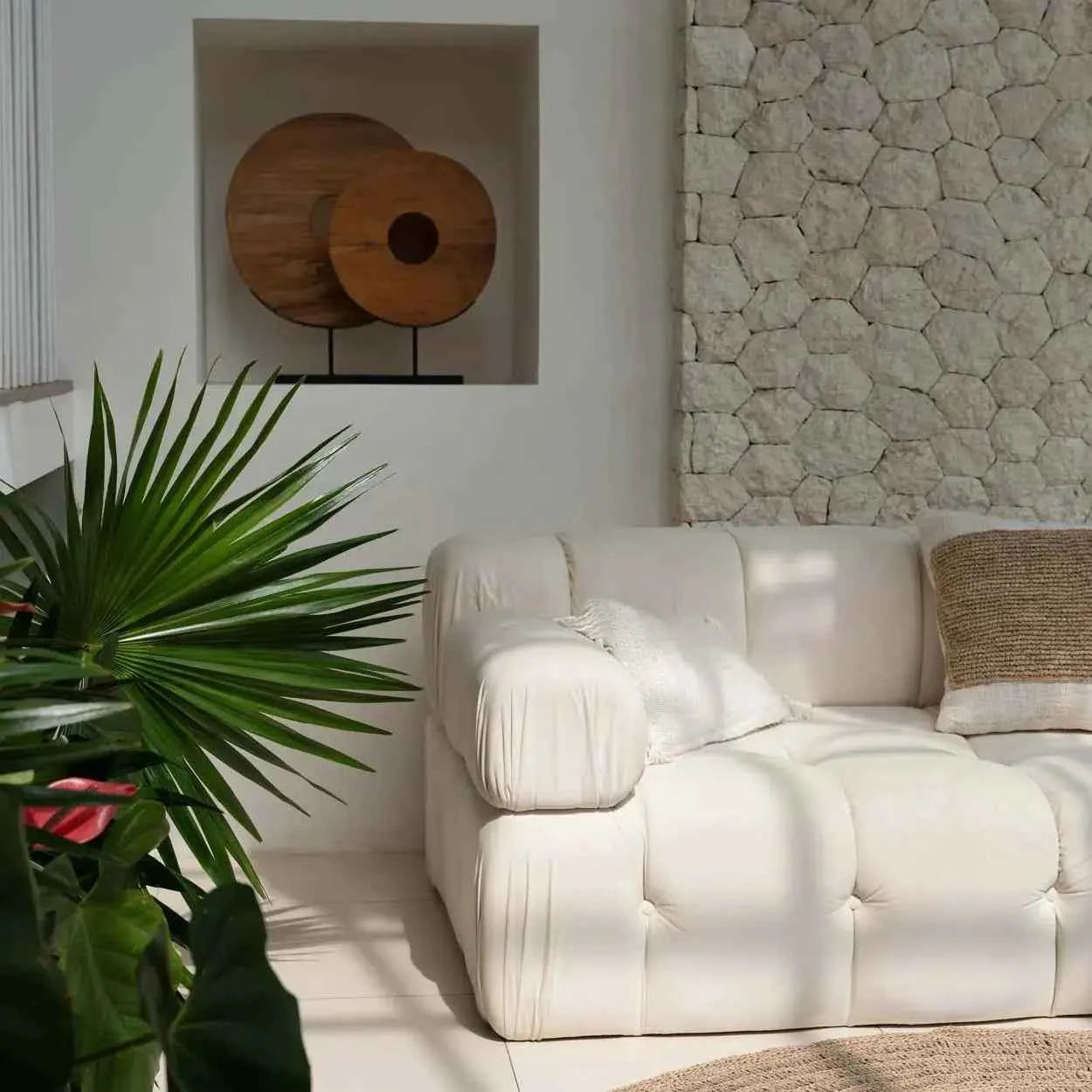 RAFFIA STAMP CUSHION COVER | SQUARE | NATURAL