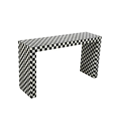 Handmade Bone Inlay Console Table Black and White Checkers Design | Unique Exotic Design for Entryway, Living Room, and Dining Room Decor