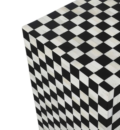 Handmade Bone Inlay Console Table Black and White Checkers Design | Unique Exotic Design for Entryway, Living Room, and Dining Room Decor