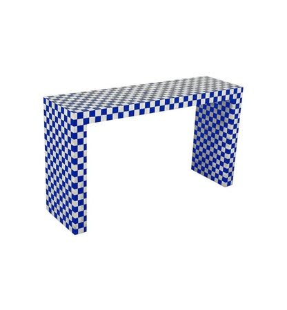 Handmade Bone Inlay Console Table Blue and White Checkers Design | Unique Exotic Design for Entryway, Living Room, and Dining Room Decor