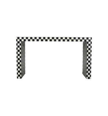 Handmade Bone Inlay Console Table Black and White Checkers Design | Unique Exotic Design for Entryway, Living Room, and Dining Room Decor