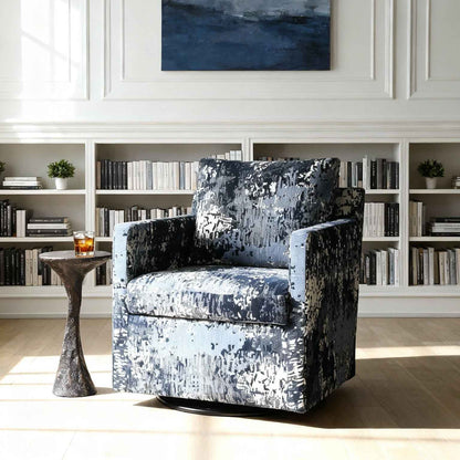 ABSTRACT INDIGO TEXTURED VELVET SWIVEL CHAIR