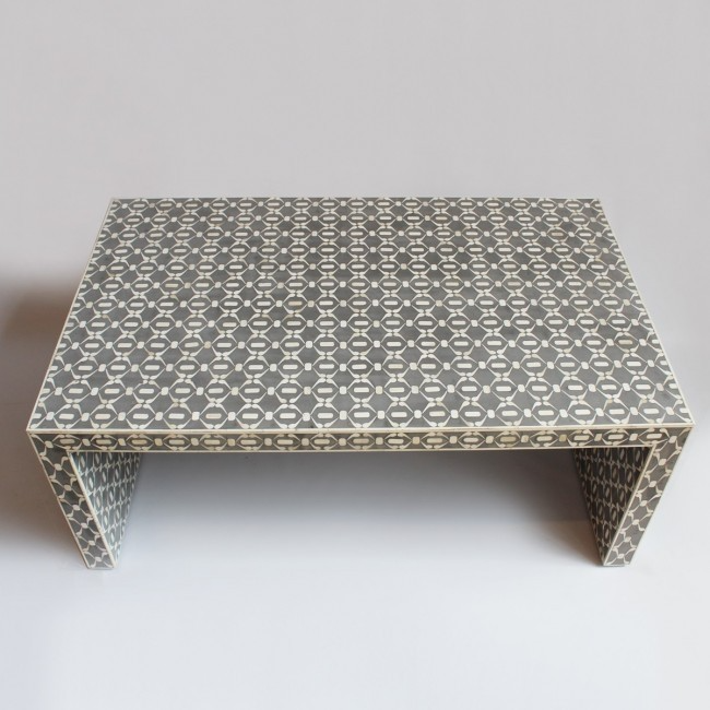 Bone Inlay Rectangle Coffee Table Mughal Design