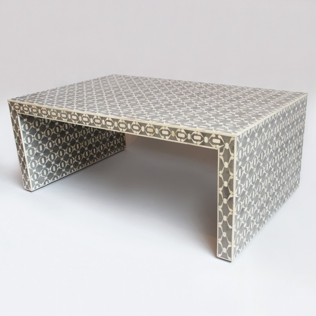 Bone Inlay Rectangle Coffee Table Mughal Design