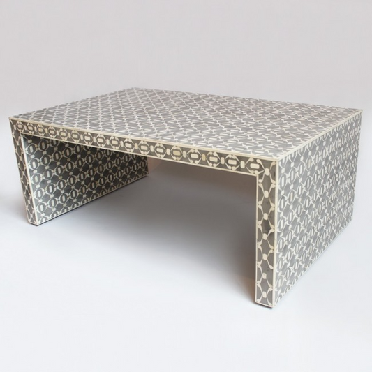 Bone Inlay Rectangle Coffee Table Mughal Design