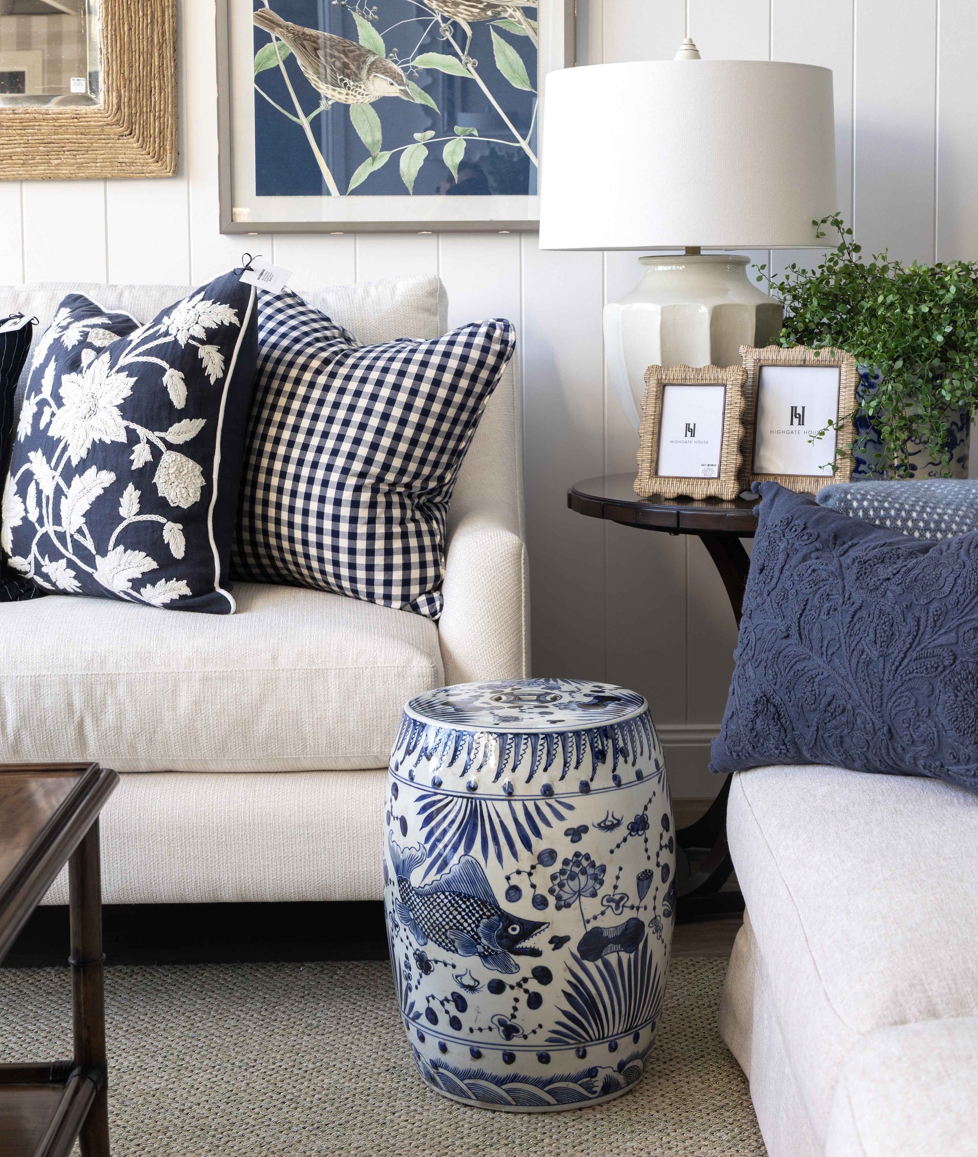 B&W Fish Porcelain Garden Stool