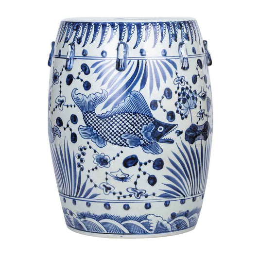 B&W Fish Porcelain Garden Stool