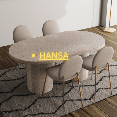 Mother of Pearl Inlay Dining Table – White - Hansa Handicrafts