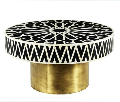 Bone Inlay Round Coffee Table for Home Geometric Floral Centre Table by Hansa Handicraft