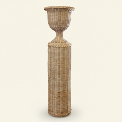 Wicker Braided Column Pedestal and Urn