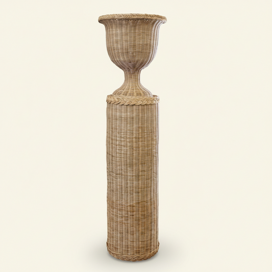 Wicker Braided Column Pedestal and Urn