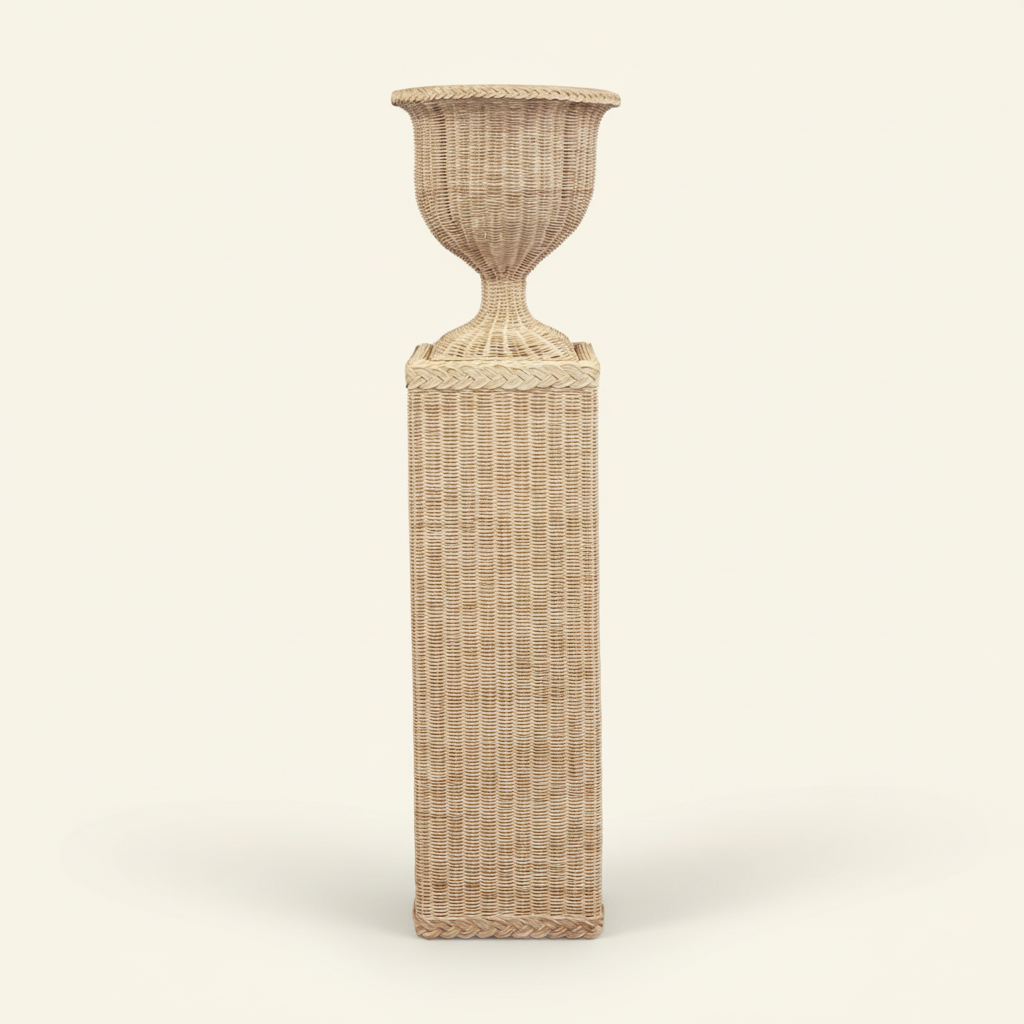 Wicker Braided Square Pedestal and Urn