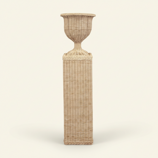 Wicker Braided Square Pedestal and Urn