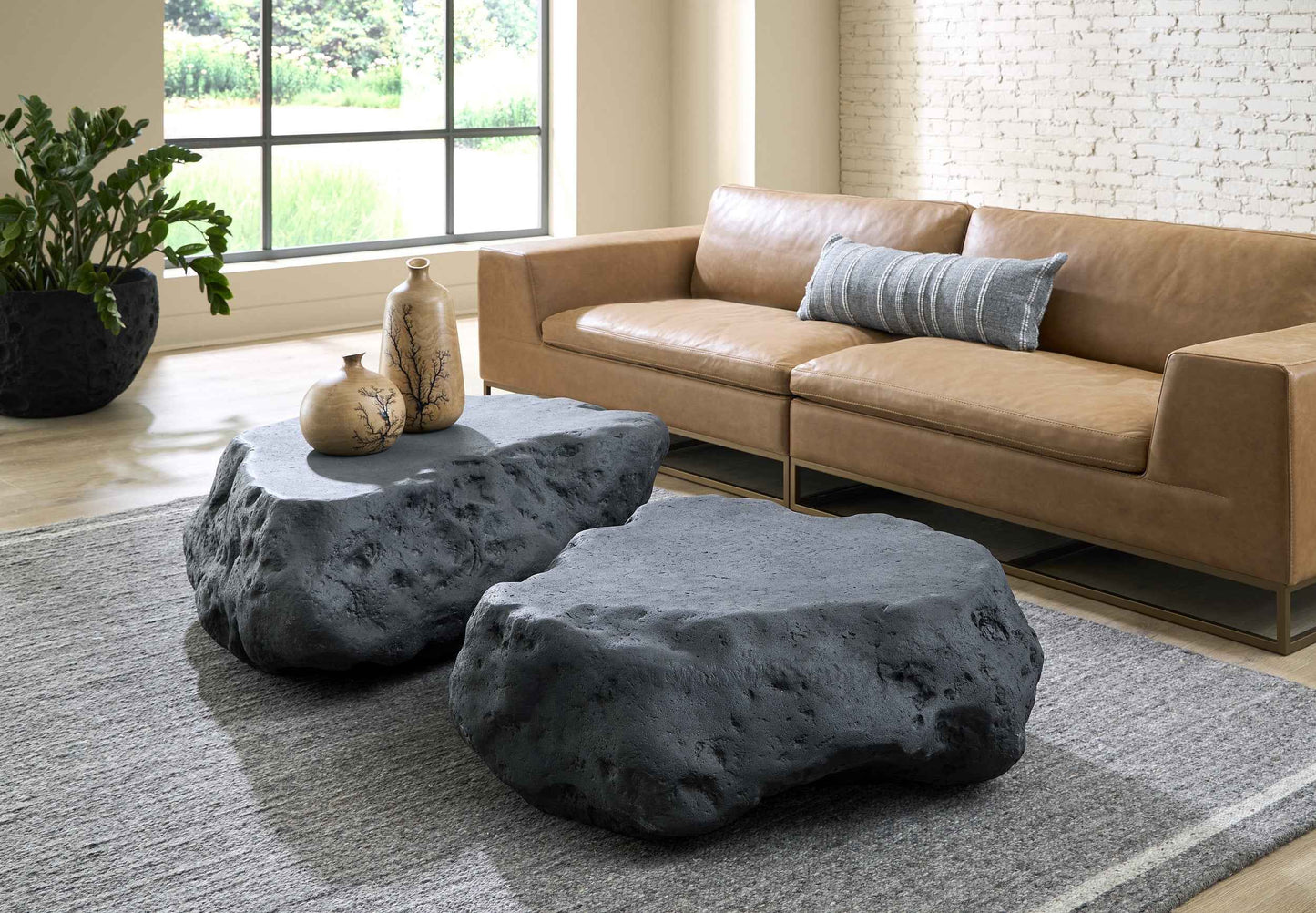 CAST STONE BOULDER INDOOR-OUTDOOR COFFEE TABLE: CHARCOAL