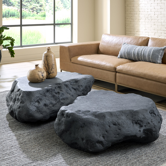 CAST STONE BOULDER INDOOR-OUTDOOR COFFEE TABLE: CHARCOAL