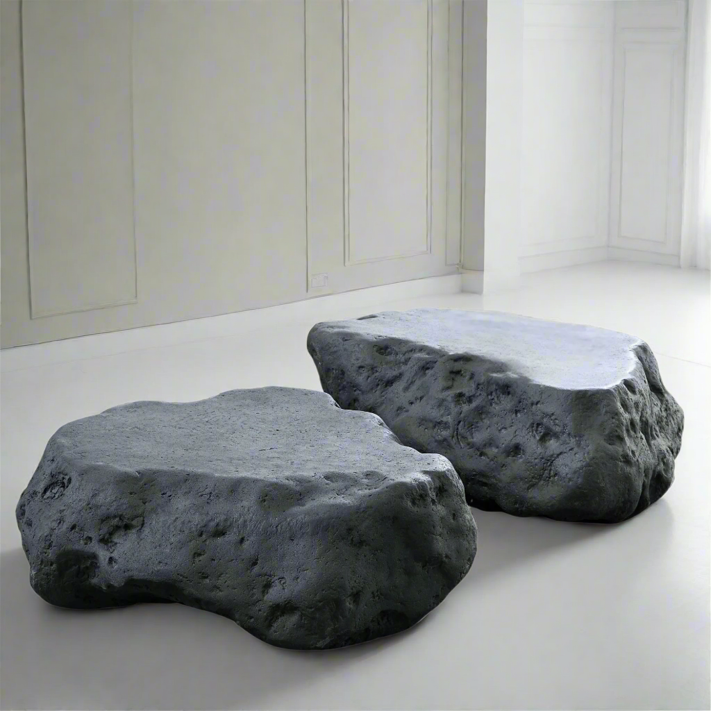CAST STONE BOULDER INDOOR-OUTDOOR COFFEE TABLE: CHARCOAL