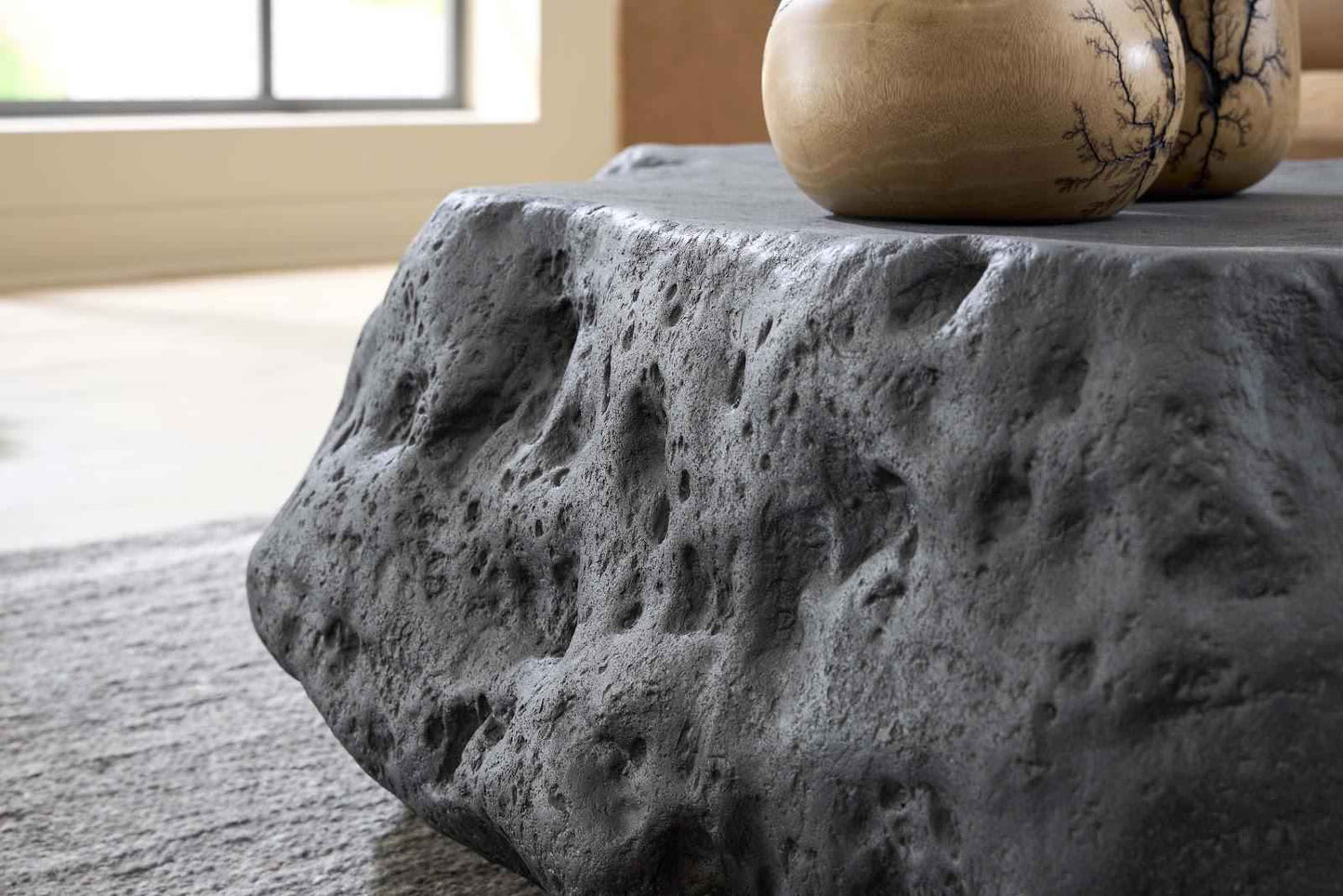 CAST STONE BOULDER INDOOR-OUTDOOR COFFEE TABLE: CHARCOAL