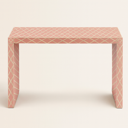Handmade Bone Inlay Console Table Pink Diamond Design | Unique Exotic Design for Entryway, Living Room, and Dining Room Decor