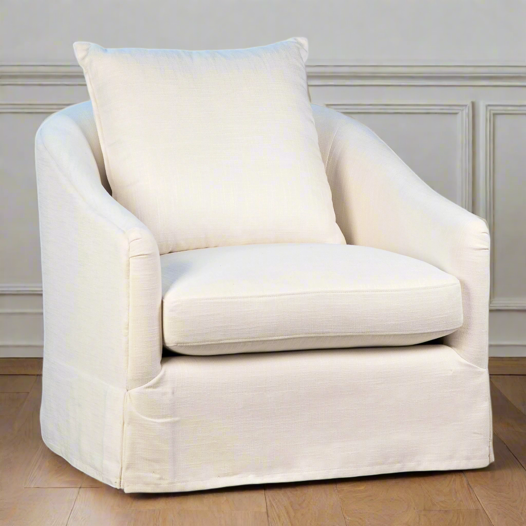 LARA PERFORMANCE LINEN SLIPCOVER SWIVEL CHAIR