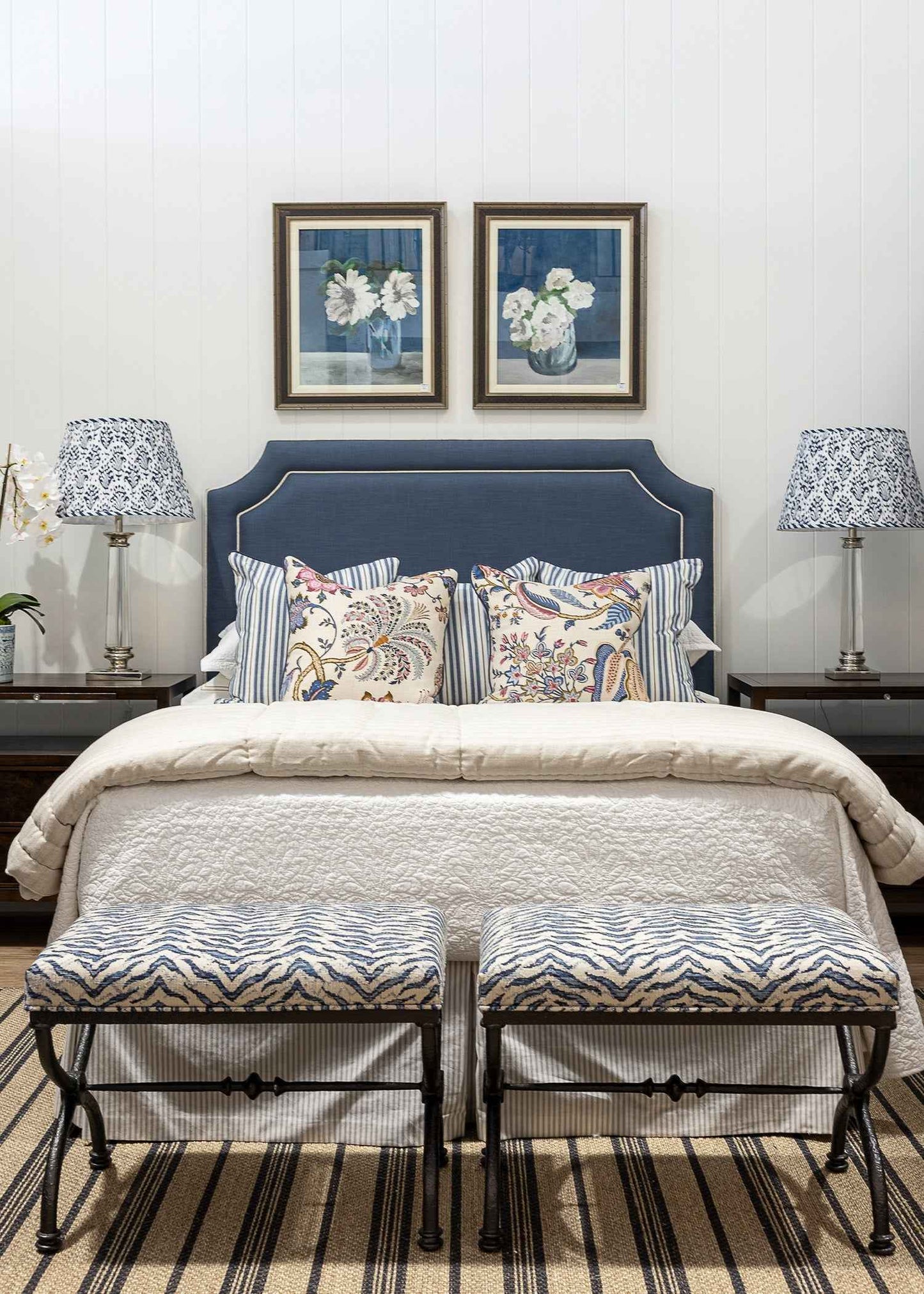 Darcy Bedhead - Coastal Blue With Piping Detail